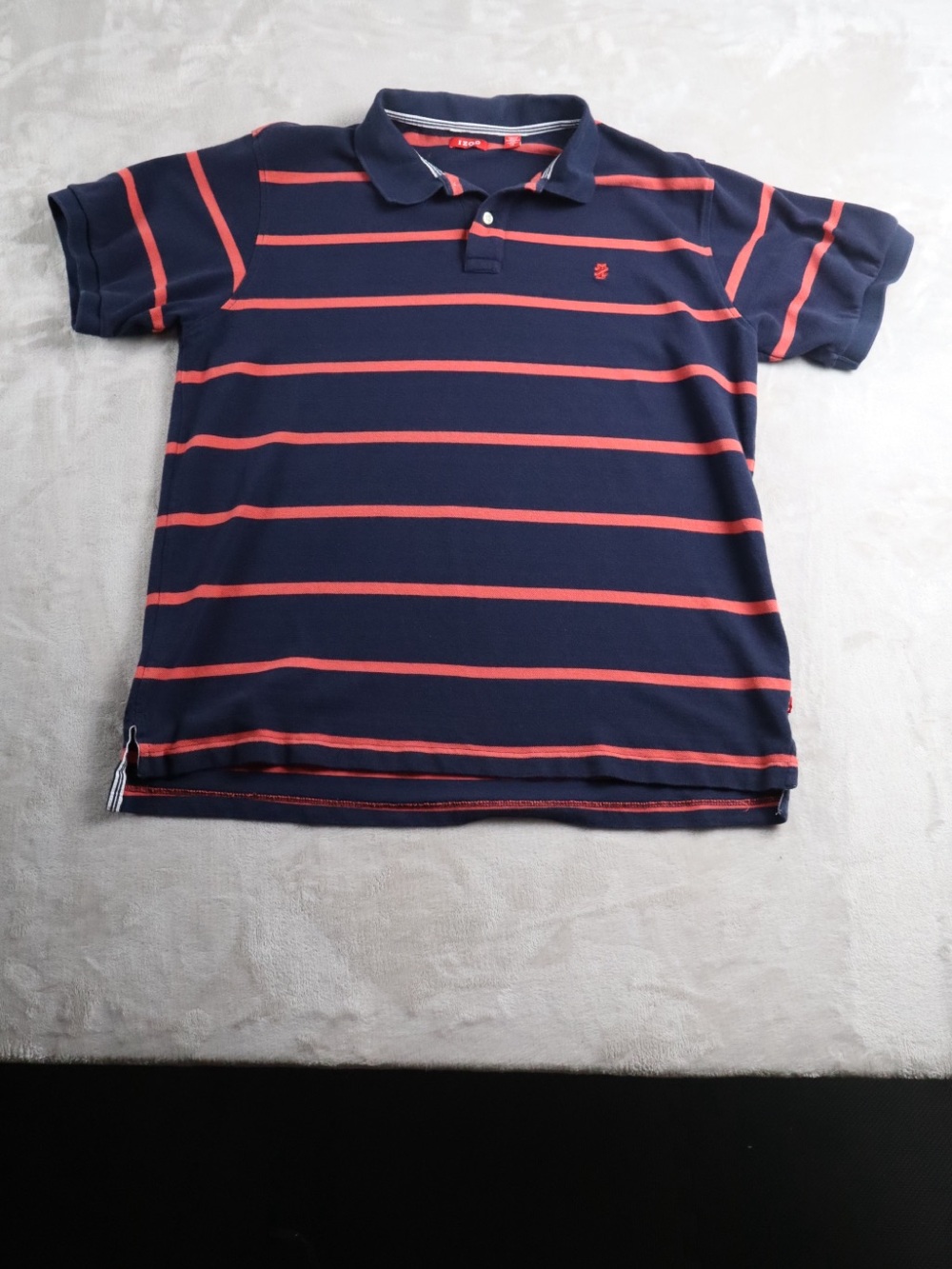 Izod Navy Polo with Coral Stripes